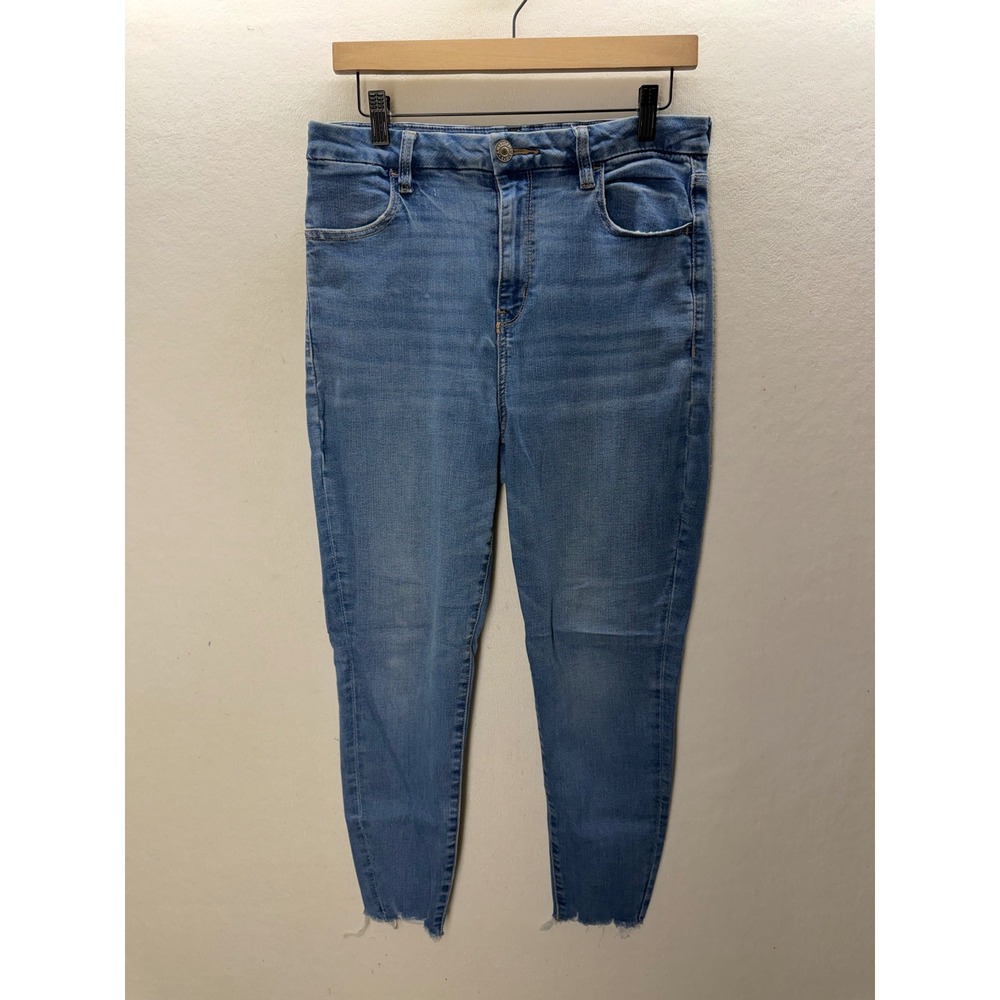 American Eagle Curvy Hi-Rise Jegging Women 12 Short Blue Raw Hem 3576